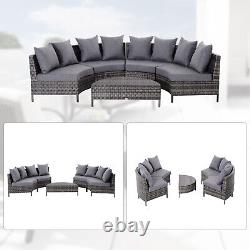 OUTSUNNY 4-Seater Half Moon Shaped Rattan Outdoor Garden Furniture Set Grey