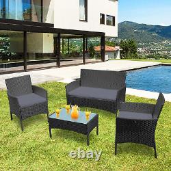 Oly Rattan Garden Furniture Set 4 Piece Chairs Sofa Table Cushion Balcony UK #