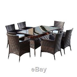 Ousunny Rattan Dining Set Garden Patio Furniture 6 Chairs Table Wicker Brown