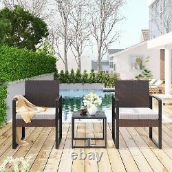 Outdoor 3 Pieces Rattan Patio Garden Furniture Set Sofa Chair Dining Table Set