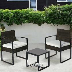 Outdoor 3 Pieces Rattan Patio Garden Furniture Set Sofa Chair Dining Table Set