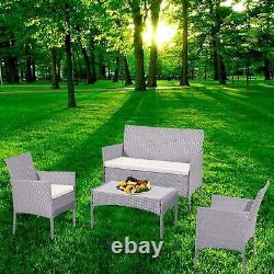 Outdoor 4 Piece Rattan Garden Furniture Set Grey Chairs Table Sofa Conservatory