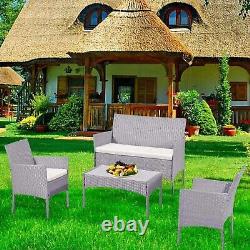 Outdoor 4 Piece Rattan Garden Furniture Set Grey Chairs Table Sofa Conservatory