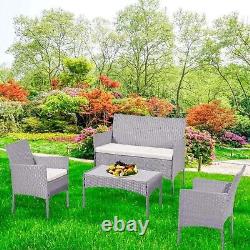 Outdoor 4 Piece Rattan Garden Furniture Set Grey Chairs Table Sofa Conservatory