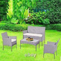 Outdoor 4 Piece Rattan Garden Furniture Set Grey Chairs Table Sofa Conservatory