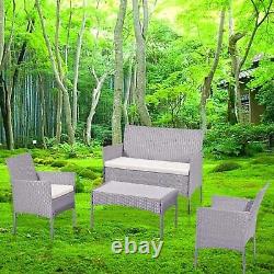 Outdoor 4 Piece Rattan Garden Furniture Set Grey Chairs Table Sofa Conservatory