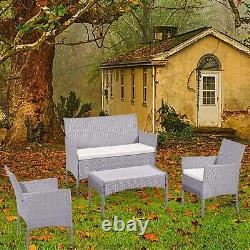 Outdoor 4 Piece Rattan Garden Furniture Set Grey Chairs Table Sofa Conservatory