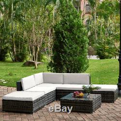 Outdoor 6 Pieces Rattan Set Garden Furniture Patio Corner Sofa Wicker&Steel Fram