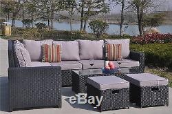 Outdoor 8 Seater Rattan Corner Sofa Table Set Garden Furniture Black with Cover