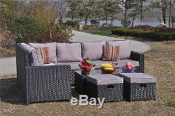 Outdoor 8 Seater Rattan Corner Sofa Table Set Garden Furniture Black with Cover