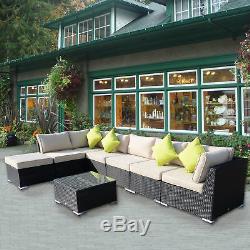 Outdoor 8PCs Garden Rattan Corner Sofa Set Patio Furniture Wicker Outdoor Black