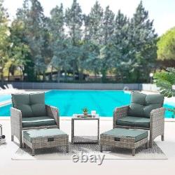 Outdoor Garden Chairs Rattan Furniture Armchair & Footstools Grey Patio Set