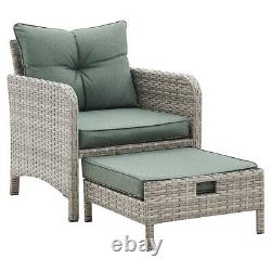 Outdoor Garden Chairs Rattan Furniture Armchair & Footstools Grey Patio Set