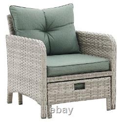 Outdoor Garden Chairs Rattan Furniture Armchair & Footstools Grey Patio Set