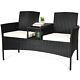 Outdoor Garden Furniture 2-seater Rattan Chair Middle Tea Table Padded Cushions