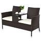 Outdoor Garden Furniture 2-seater Rattan Chair Middle Tea Table Padded Cushions