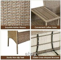 Outdoor Garden Furniture 2-Seater Rattan Chair Middle Tea Table Padded Cushions