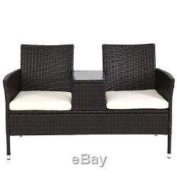 Outdoor Garden Furniture 2-Seater Rattan Chair Middle Tea Table Padded Cushions