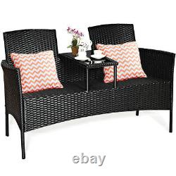 Outdoor Garden Furniture 2-Seater Rattan Chair Middle Tea Table Padded Cushions