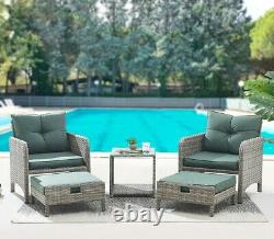 Outdoor Garden Furniture Rattan Chairs Armchair Patio Set & Footstools Lounger