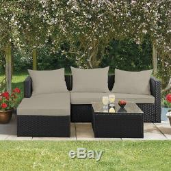 Outdoor Garden Furniture Rattan Effect Corner Sofa & Table with Cushions SALE