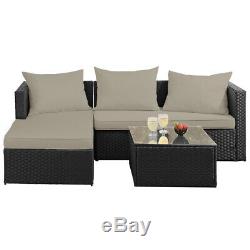 Outdoor Garden Furniture Rattan Effect Corner Sofa & Table with Cushions SALE