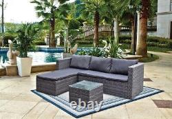 Outdoor Garden Furniture Set Rattan Corner Sofa, Chaise & Table with Rain Cover