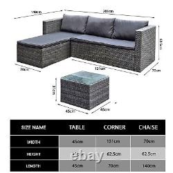 Outdoor Garden Furniture Set Rattan Corner Sofa, Chaise & Table with Rain Cover