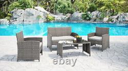 Outdoor Garden Furniture Set Rattan Sofa Chair Table 4 Piece Patio Grey or Brown
