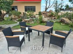 Outdoor Garden Rattan Furniture Cube Dining Set Rectangular Table 4 Chairs Patio