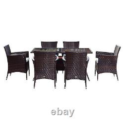 Outdoor Garden Rattan Furniture Cube Dining Set Rectangular Table 6 Chairs Brown