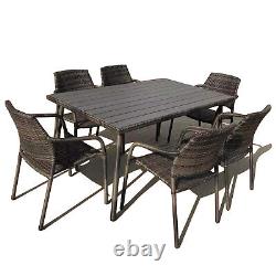 Outdoor Garden Rattan Furniture Cube Dining Set Rectangular Table 6 Chairs GREY