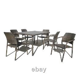 Outdoor Garden Rattan Furniture Cube Dining Set Rectangular Table 6 Chairs GREY