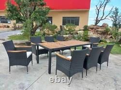 Outdoor Garden Rattan Furniture Dining Set Table 8 Chairs with Cushions Patio