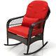 Outdoor Garden Rattan Furniture Set Wicker Metal Rocking Armchair Withred Cushions