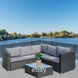 Outdoor L-Shape Rattan Sofa Glass Coffee Table 5-Seat Garden Furniture Set Black