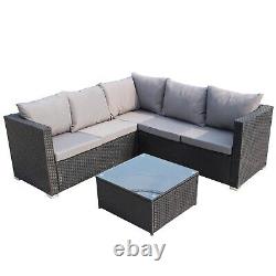 Outdoor L-Shape Rattan Sofa Glass Coffee Table 5-Seat Garden Furniture Set Black