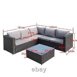 Outdoor L-Shape Rattan Sofa Glass Coffee Table 5-Seat Garden Furniture Set Black