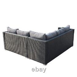 Outdoor L-Shape Rattan Sofa Glass Coffee Table 5-Seat Garden Furniture Set Black