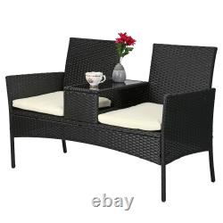 Outdoor Rattan Chair Garden Furniture Patio Companion Love Seat Table Black