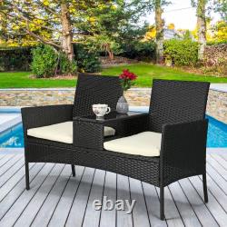 Outdoor Rattan Chair Garden Furniture Patio Companion Love Seat Table Black