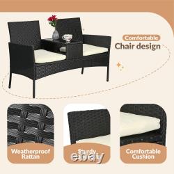 Outdoor Rattan Chair Garden Furniture Patio Companion Love Seat Table Black