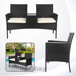 Outdoor Rattan Chair Garden Furniture Patio Companion Love Seat Table Black