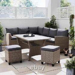 Outdoor Rattan Corner Sofa Set with Dining Table & Foot Stools Garden Furniture
