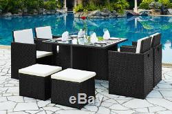 Outdoor Rattan Cube Set 4 Chair High Back & Stool Garden Conservatory Furniture