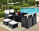 Outdoor Rattan Cube Set 4 Chair High Back & Stool Garden Conservatory Furniture