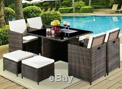 Outdoor Rattan Cube Set 4 Chair High Back & Stool Garden Conservatory Furniture