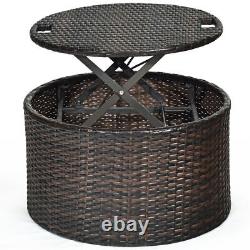 Outdoor Rattan Daybed Garden Patio Sectional Furniture Set With Retractable Canopy