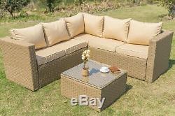 Outdoor Rattan Garden Furniture 5 Seater Corner Sofa Patio Set Sand with Cover