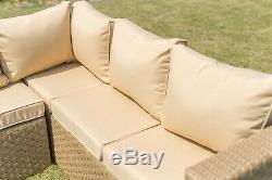 Outdoor Rattan Garden Furniture 5 Seater Corner Sofa Patio Set Sand with Cover